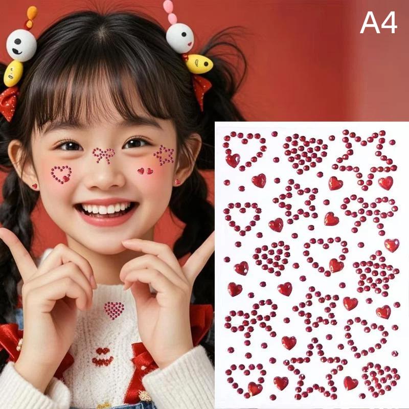 Colorful Face Rhinestone Stickers 1 Sheet Self Adhesive Heart Star Design for School Talent Show Stage Makeup