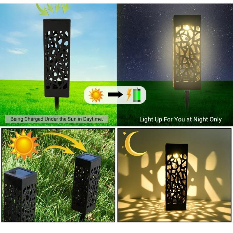1/6PCS Solar Pathway Lights Outdoor LED Garden Lights Auto On/Off Dusk To Dawn Waterproof Hollow-Out Design for Yard Lawn Patio Christmas