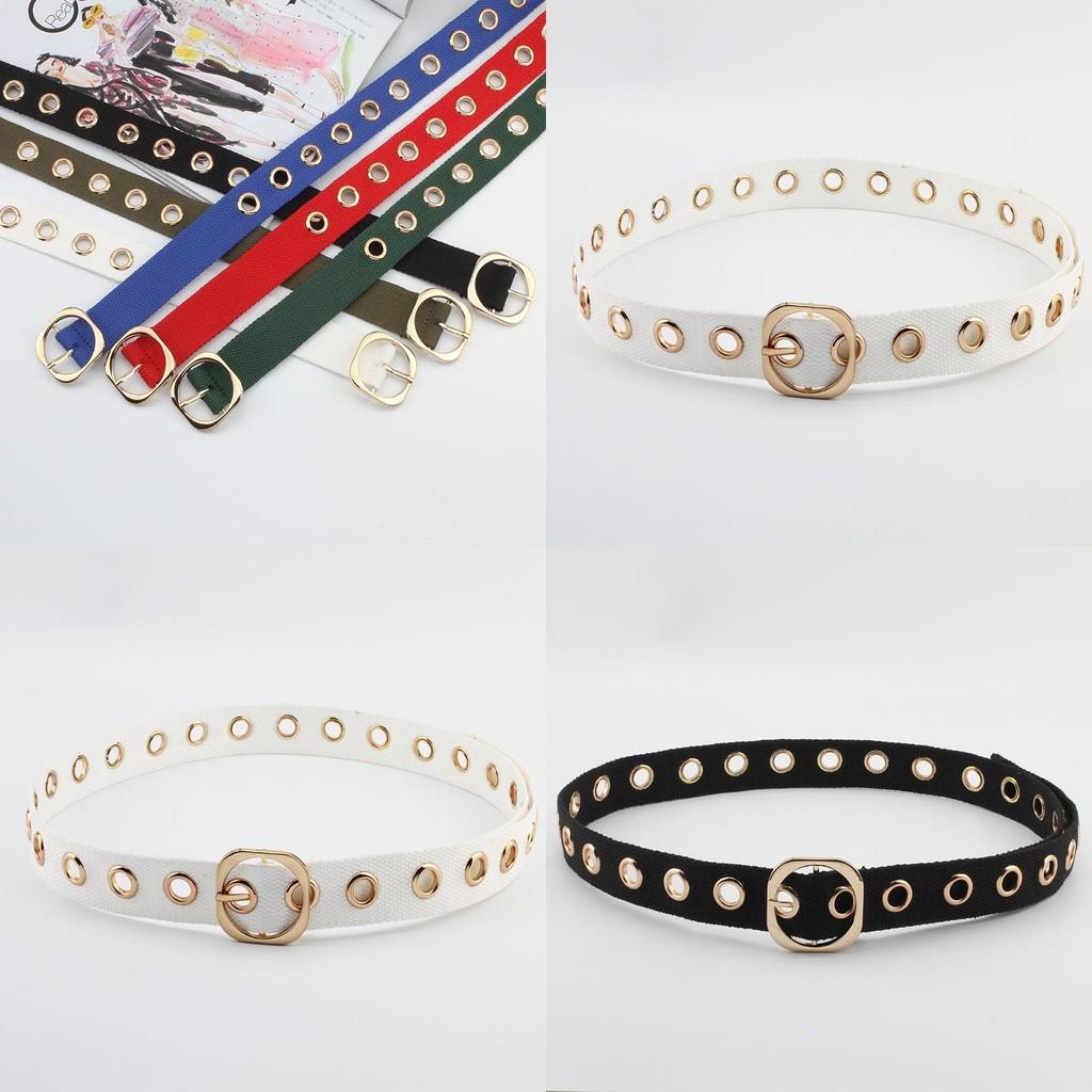 Simple Solid Color Porous Design Women Casual Canvas Belt With Square Buckle For Daily Wear