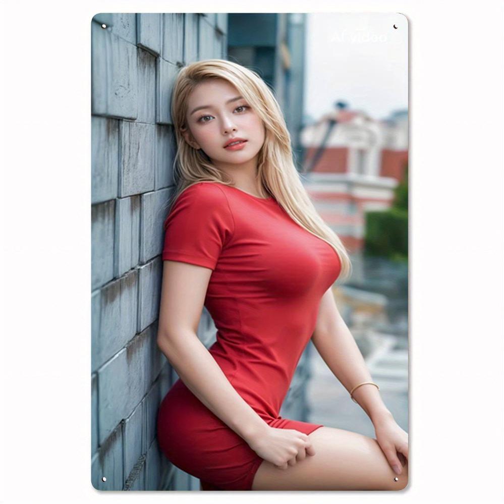 

Vintage Metal Wall Art Silhouette Red Dress Blonde Woman Iron Aluminum Decor Living Room Bedroom Easy Install 20x30