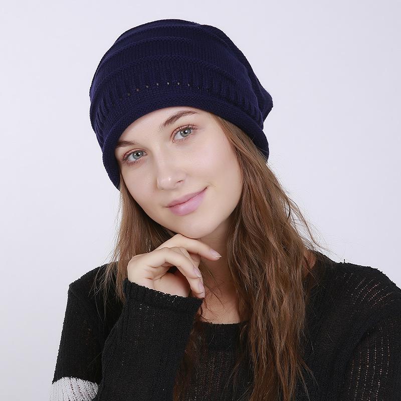 Pălărie subțire de lână tricotată orizontală plisată toamnă iarnă de damă