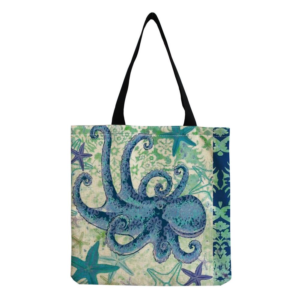 Damen Vintage Leinen-Tragetasche - Große Kapazität mit Aufdruck Schulter-Handtasche für Freizeit & Lebensmitteleinkauf KTB