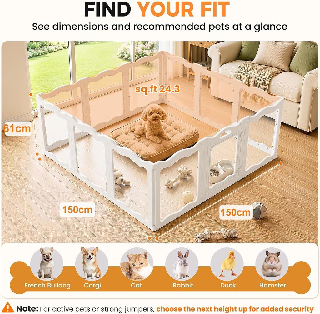 YODOLLA Acrylic Puppy Pen Indoor Dog Playpen 12 Panels 154 x 154 x 60cm