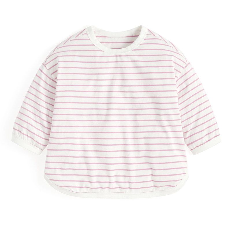 Girl Long Sleeves T-Shirt 2024 New Arrival Spring & Fall Boy's 3/4 Sleeve Kids Stripes Bottoming Shirt Baby 100% Cotton Coat