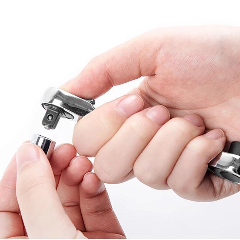 Mini 1/4 Inch Double Ended Quick Socket Ratchet Wrench Rod Screwdriver Bit Tool Contain 1 X Ratchet Handle Wrench Hand Tools