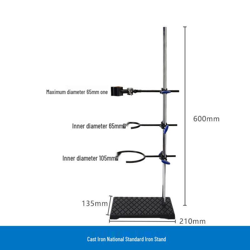 Iron Stand with Square Base for Laboratory Experiments - Complete Set with Flask Clamp & Burette Holder