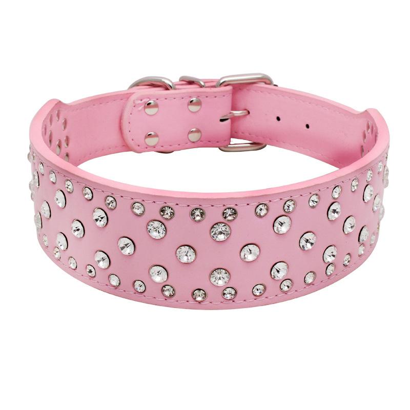 

Collar Dog Adjustable Necklace Pu Leather Pet Cat Puppy Collar Crystal Sparkling Pink,L 66*5cm/25.98*1.97in