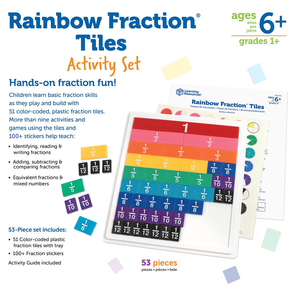Learning Resources Math Learning Rainbow with Authentic Materials, Fractions, Tile-Shaped, Case, LER0615,