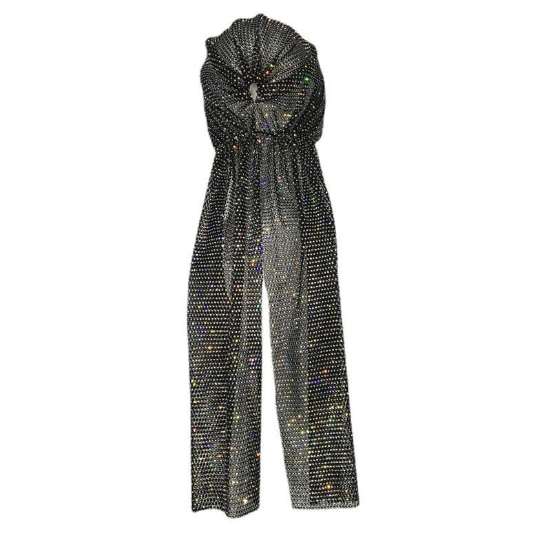 Womens Elastic Rhinestone Pirate Hat Long Tail Headscarf Music Performance Unisex Headwear