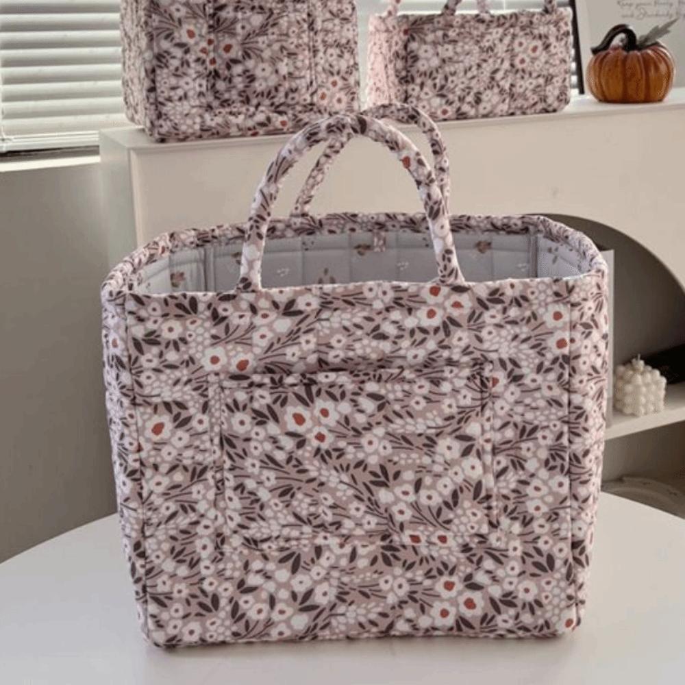 Vintage Laundry Organizer with Side Pocket Lightweight Foldable Laundry Basket Quilted Fabric with Handle Sundry Storage Basket