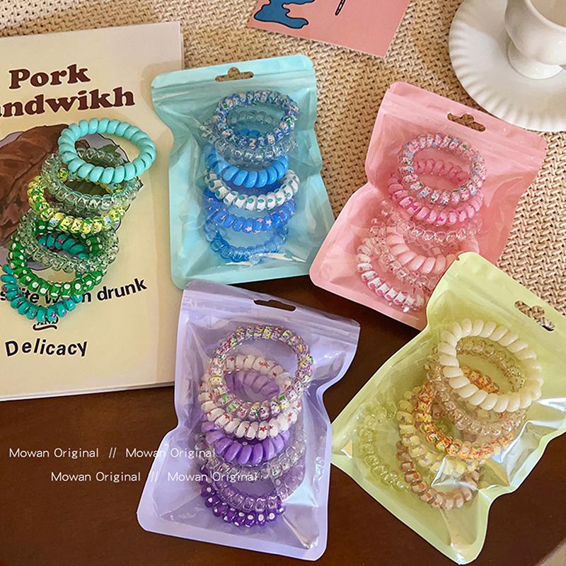 6Pcs Candy Color Hair Rope Girl Summer Telephone Wire Elastic Hair Band Frosted Spiral Cord Rubber Hair Tie Stretch Headband