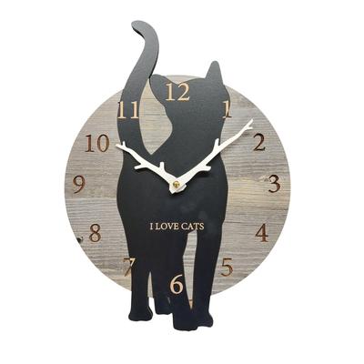 Hervorstehende Wanduhr mit Katze, Katze 2, stilvolle analoge Wanduhr aus Holz im Vintage-Stil, geräuschlose Uhr, Wandbehang, Innenwanduhr, Schlafzimmer, Heimdekoration