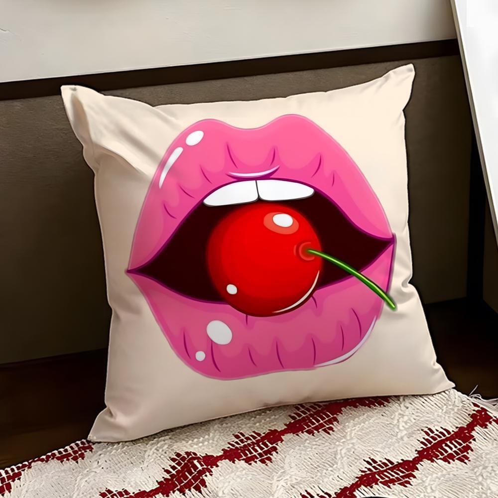Velvet red lips Cushion Cover Reversible Soft Durable Pillow Cover Home Car MultiScene Use for Daily Comfort