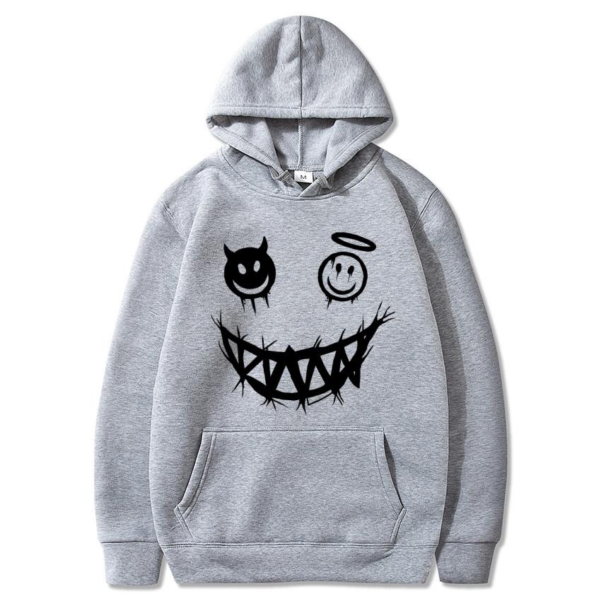 Autumn and Winter Devil Angel Smiling Face Hooded Sweatshirt, Hip-hop Street Classic Pullover, Fashionable Casual Warm Hoodie