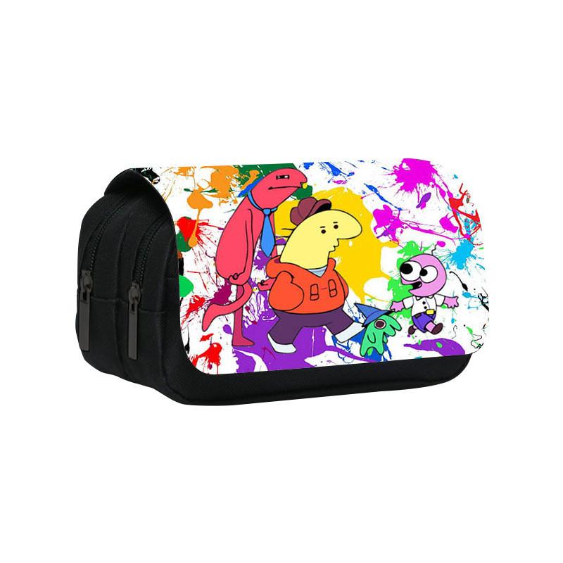 Smiling Friend Double Layer Pencil Case Cartoon Microfiber Storage For Students And Kids