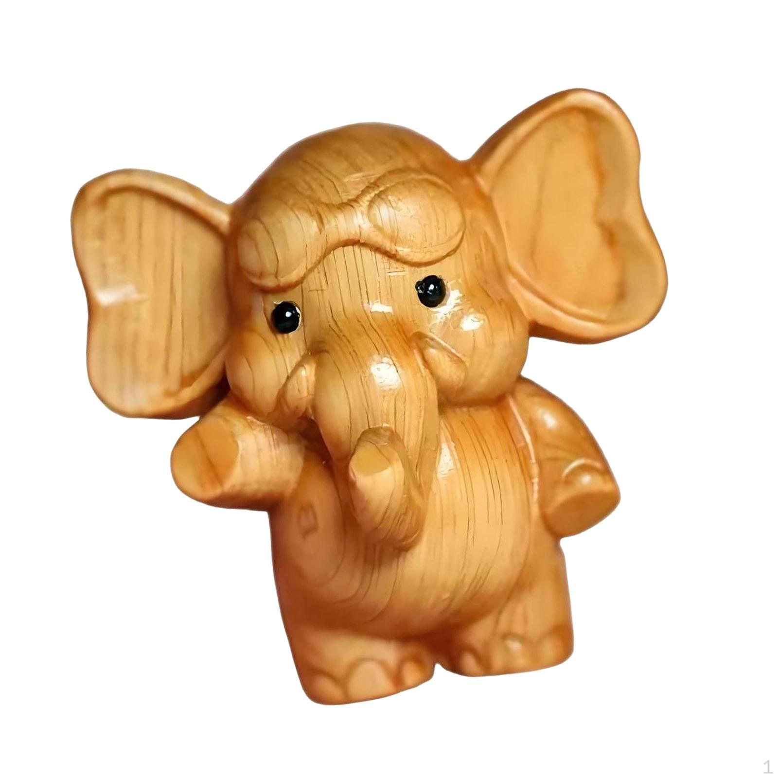 

Wooden Elephant Figurine Decorative Statue Cute Versatile Wood Carving Ornament for Living