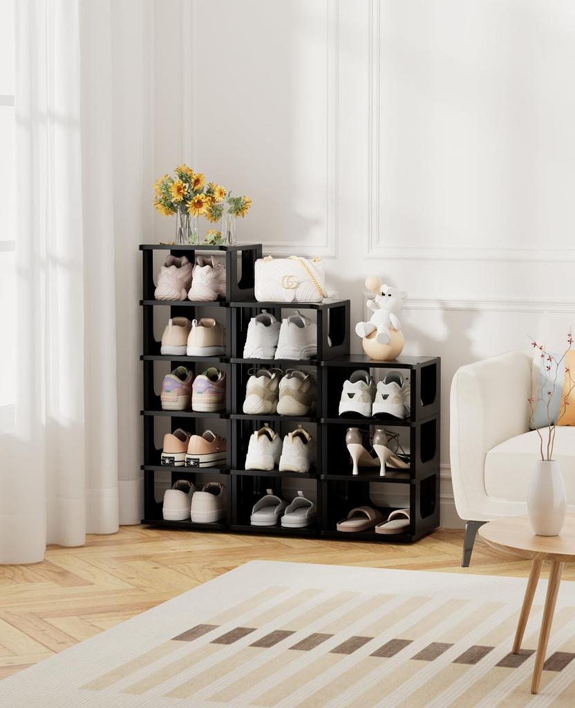 HAIXIN Slim Shoe Rack, Height Adjustable, 5 Tiers X 2, Space-Saving, Easy Assembly, Stackable, Compact Design (Approx. W48.6 X D26 X H58.3cm)