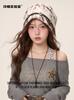 Cold Hat Lab - Retro Striped Puppy Printing Pile Hat Female Spring and Summer Face Small Advanced Sense Versatile