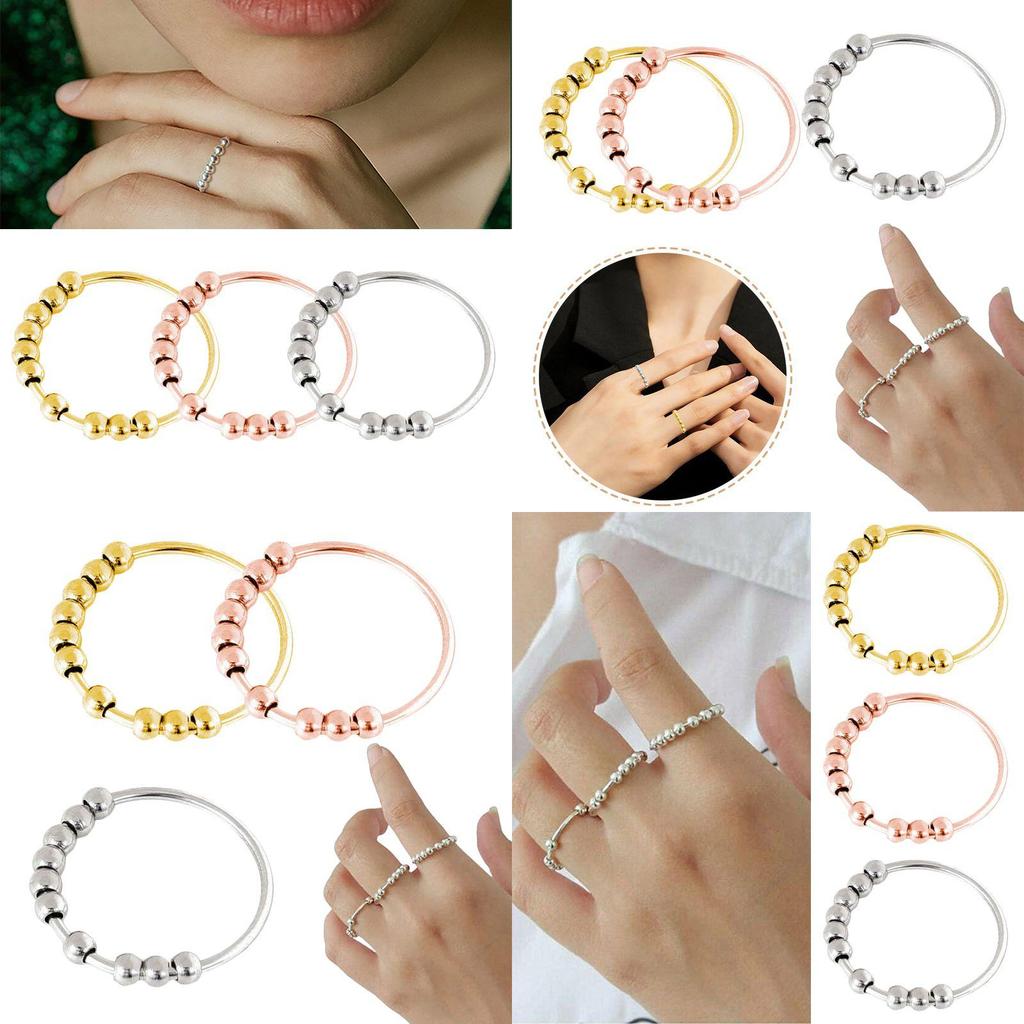 Sterling Silver Rotatable Beaded Finger Ring- The Ultimate Anti-stress Ring For Women
