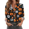Damen Hemd Bluse Halloween Print Knopf Langarm Lässig Basic Hemdkragen Regulär Top
