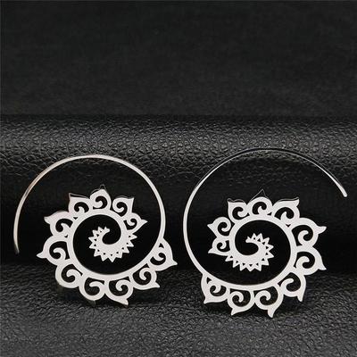 Bohemian Ethnic Style Carved Geometric Dangle Earrings - Vintage Stainless Steel Design