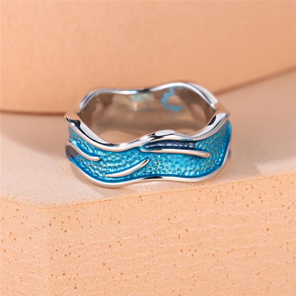 Fashion Blue Enamel Vintage Silver Color Wedding Bands Engagement Rings For Women Men Minimalist Jewelry