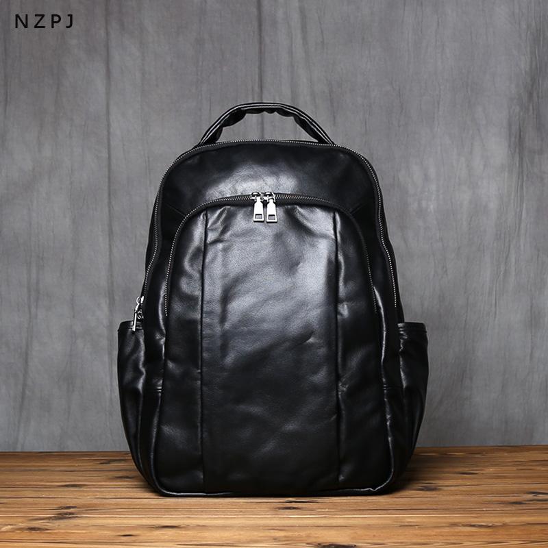 NZPJ Genuine Leather Men Backpack Fashionable Top Layer Cowhide Backpack Large Capacity Computer Bag Suitable For 16 Inch Laptop