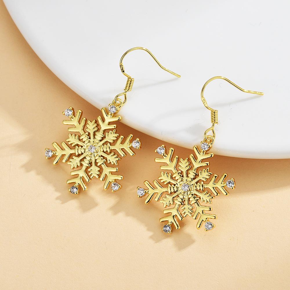 Gold and Silver Snowflake Earrings - Elegant Christmas Ear Hooks or Clips for Women