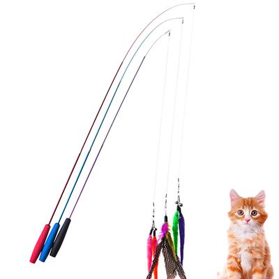 Kedi Teaser Değnekleri Üç Bölmeli Teleskopik Olta Kamışı Değneği Yavru Kedi Komik Yakalayıcı Teaser Çubuğu Çubuk İnteraktif Çubuk Teaser Oyuncakları
