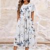 Women's Summer  Casual Floral Print  Round Neck Midi Dress Basic Classic Outdoor Everyday Short Sleeve Loose Dress