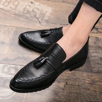 Sapatos sociais masculinos de couro com borlas, calçados sociais elegantes e casuais para casamento e festa