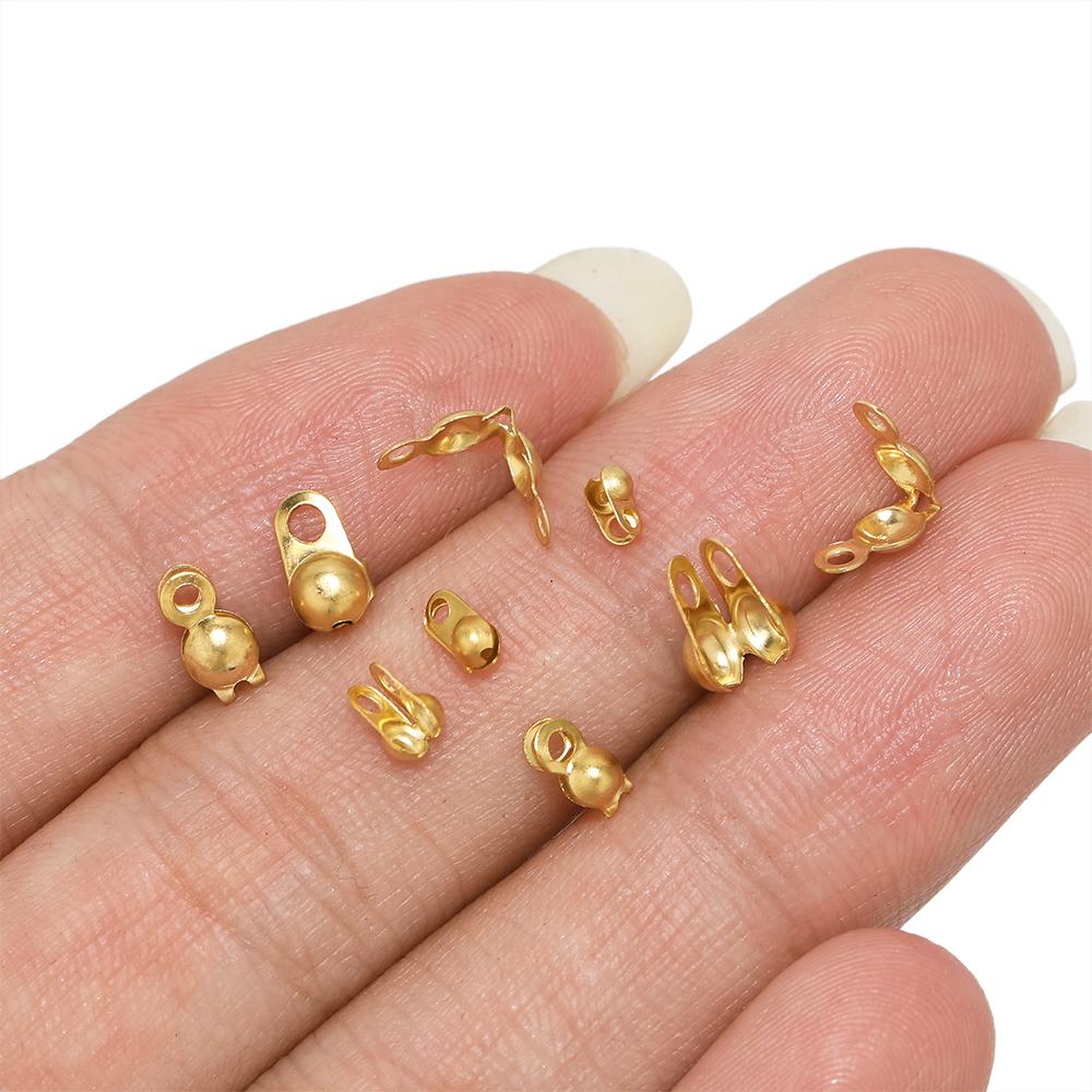 50-100pcs Gold Fitting Stainless Steel Ball Chain Calotte Crimps Beads Connectors End Clasps for DIY Bracelet Necklace Making