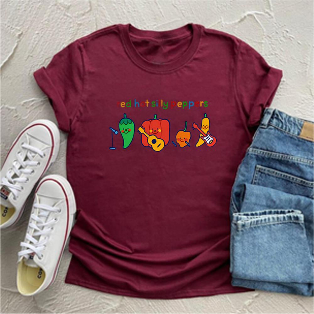 Red Hot Silly Peppers TShirt Unique Shirt Cute Chilli Music Band Tee Kawaii Women Clothes Trendy Short Sleeves Tops