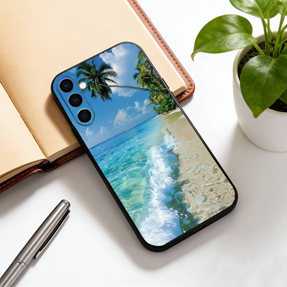 Sea Tropical Palm Trees Beach Phone Case Black Silicone Soft For Samsung Galaxy A73,A72,A71,A70,A53,A52,A51