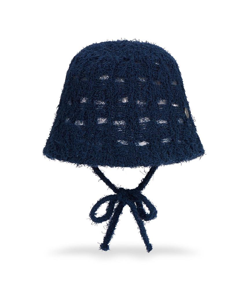 Bajal Va Curved Oval Metallic Knit Punching Bucket Hat Navy