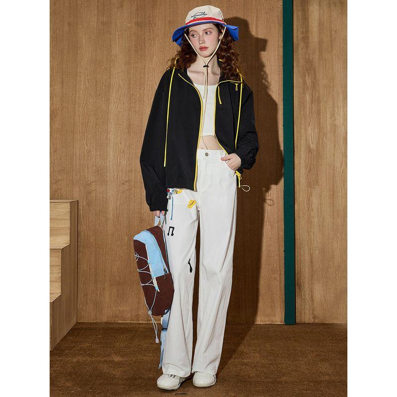 Coolhut2025 Fall Contrast Color Hooded Outwear Casual Bright Color Drawstring Coat Outwear Female Loose All-Matching Top