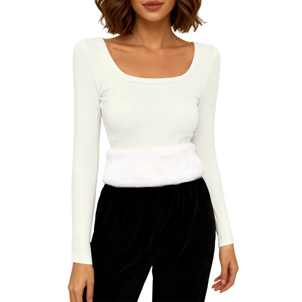 Women's Fashionable And Casual Solid Color Long Sleeve Fleece Lined Base Layer Top