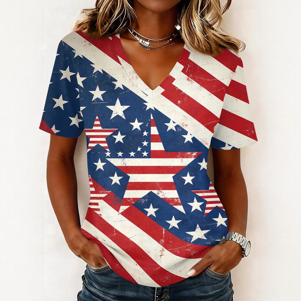 Shirts For Women Trendy V Neck T Shirts Casual Printed Blouse Tops For Women