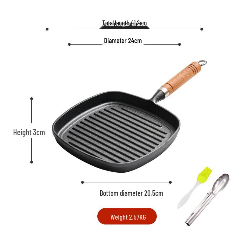 Lilang Cast Iron Striped Grill Pan with Wooden Handle