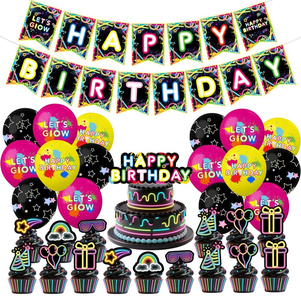 Set per Festa Graffiti al Neon: Piatti, Bicchieri, Tovaglia, Bandierine e Striscioni Monouso per Feste di Compleanno.