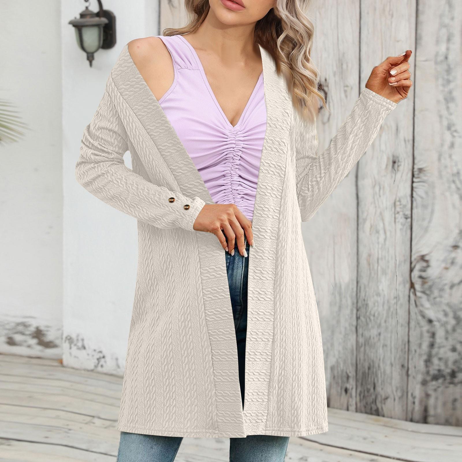 

Женский однотонный кардиган с длинными рукавами и застежкой на пуговицы XL бежевый