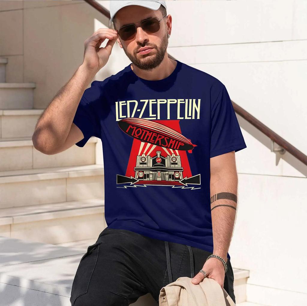 Led Zeppelin 2026 New Fashion Heavyweight Hot Selling Retro Printed Pattern Fun Round Neck Tshirt For Daily Comfort