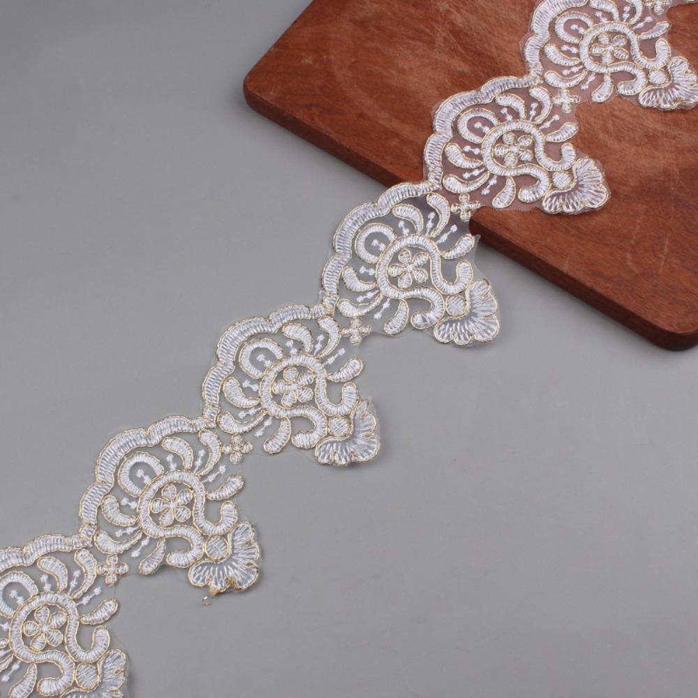 

10Yards 9.5cm Width Lace Fabric Trimming Sewing Decoration Trimming Accessories Beading Car Bone Lace White Gold Color Length-10Yards біле золото кольору