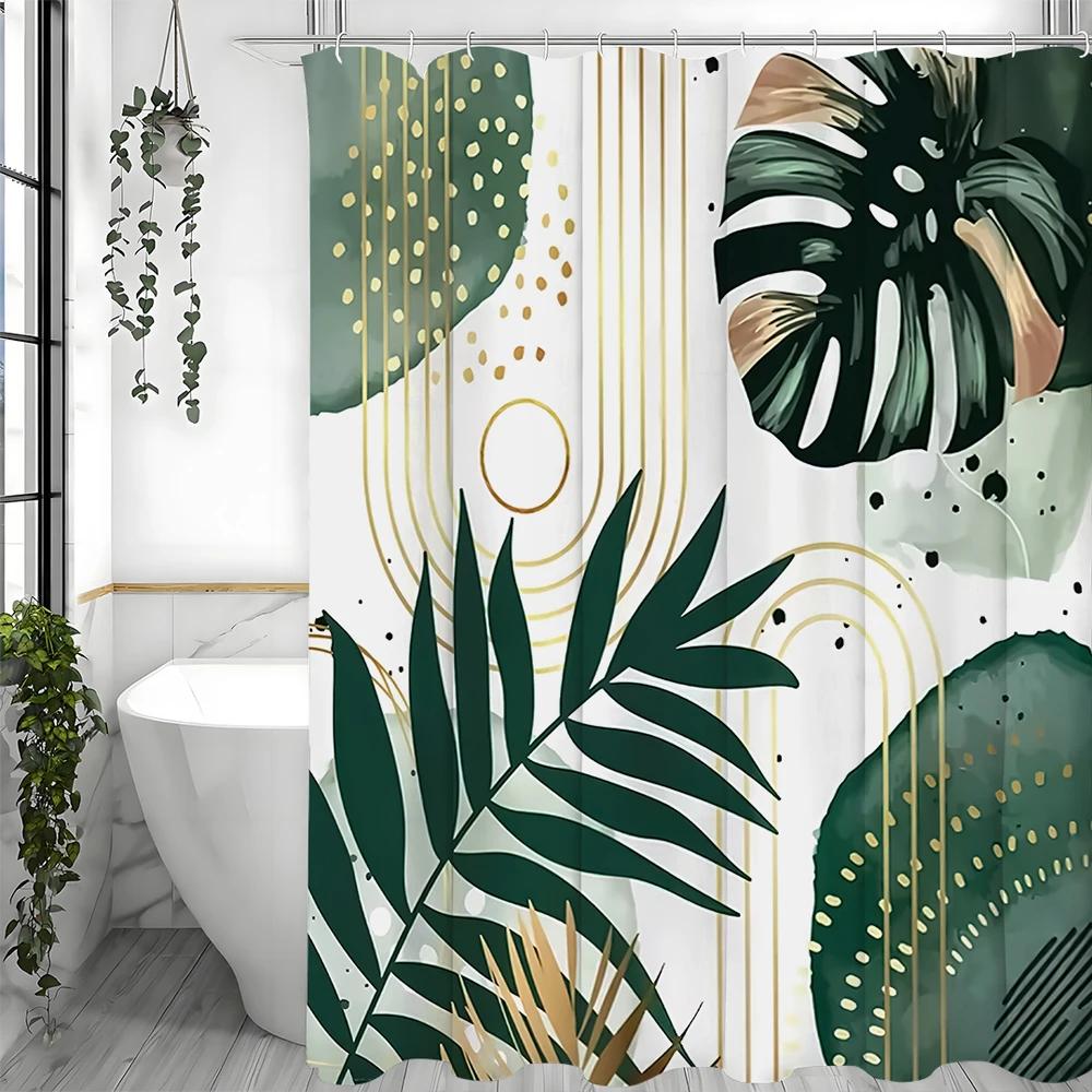 Leaf Arch Modernist Shower Curtain, Bathroom Decorative Shower Curtain, Waterproof Shower Curtain with Hooks