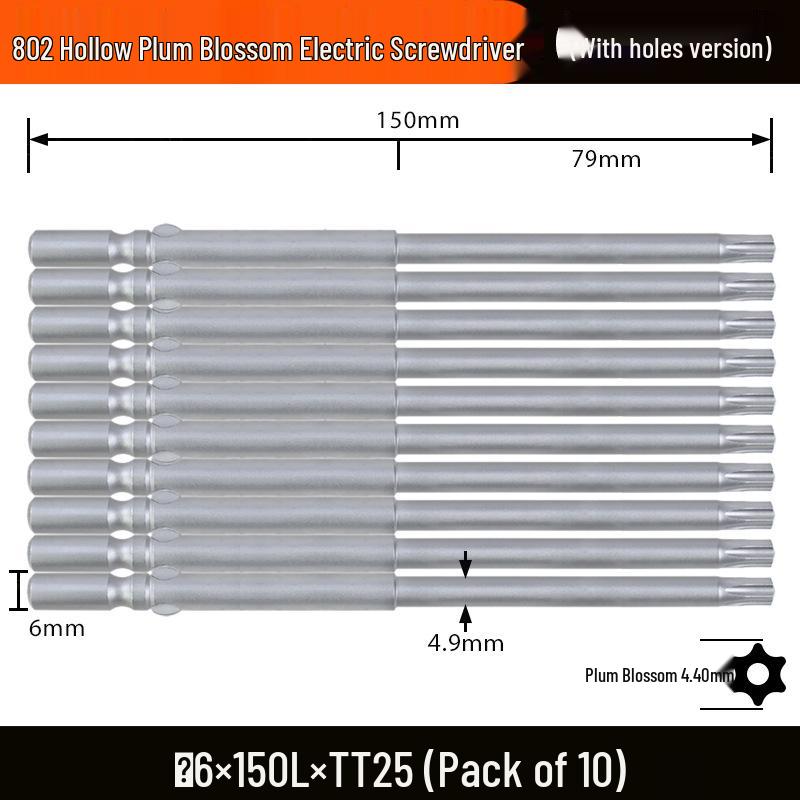 Nigao S2 802 Torx Electric Screwdriver Bit, 6mm Round Shank with Hole