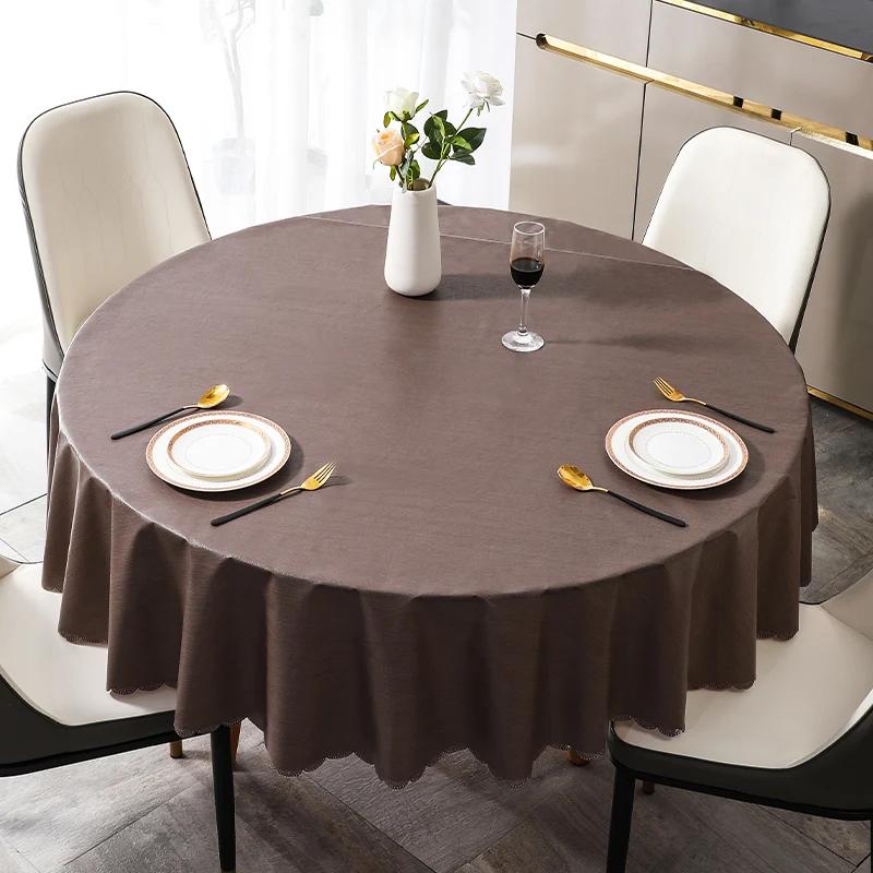 Simple Business Style Solid Color Round Tablecloth Thick Multicolor Table Cover Waterproof Oil Resistant Washable Table Case