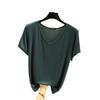Women's Plus Size V-Neck Modal T-Shirt - Short Sleeve, Loose Fit, Thin Layer, Korean Style