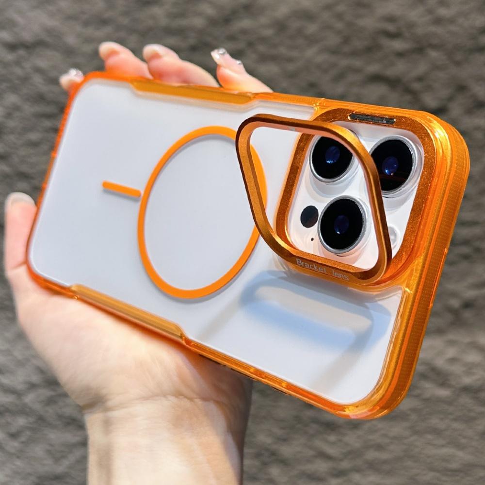 Magnetic Clear Armor Case For iPhone 11 12 13 14 15 16 Pro Max Plus Fold Lens Stand Holder Acrylic Hybrid Bumper Shockproof Cove