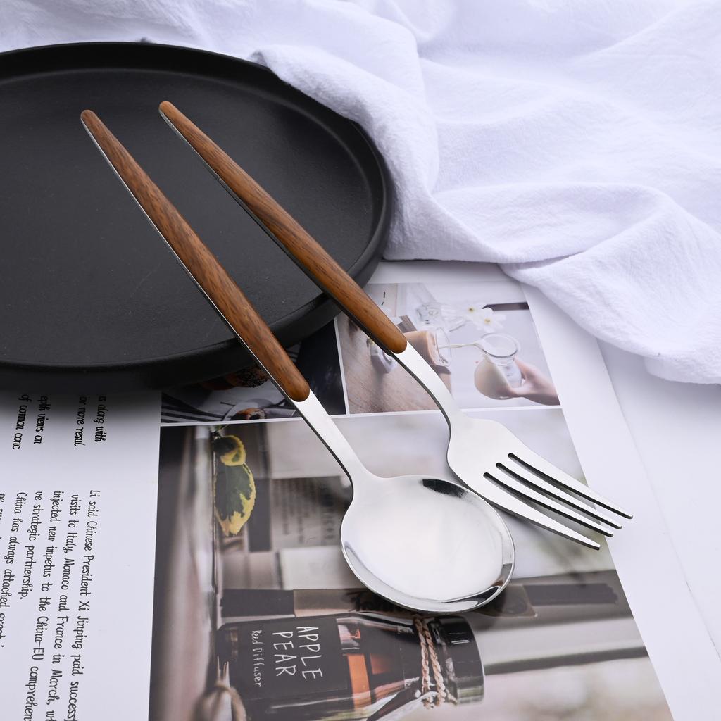 20Pcs Stainless Steel Dinnerware Set for 4 Knife Fork Spoon Set with Wooden Handle Western Flatware Silverware Cutlery Set
