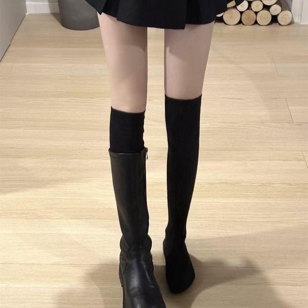 Zhuji Women's Over-the-Knee Japanese Style Scrunched Socks – Miu Series Double-Needle Calf Socks